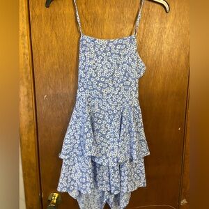 SHEIN Blue Floral Romper with open back